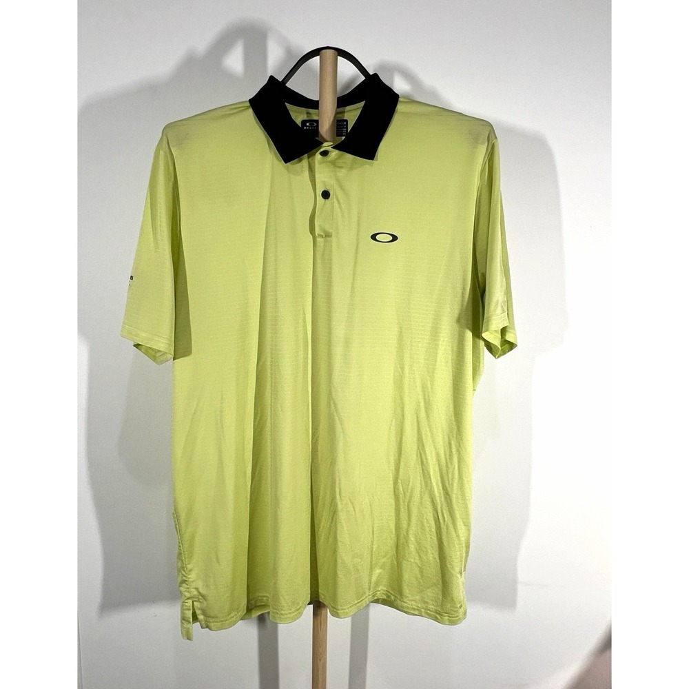 Oakley Hydrolix Golf Polo Mens Large Lime Green Black Collar Performance Shirt